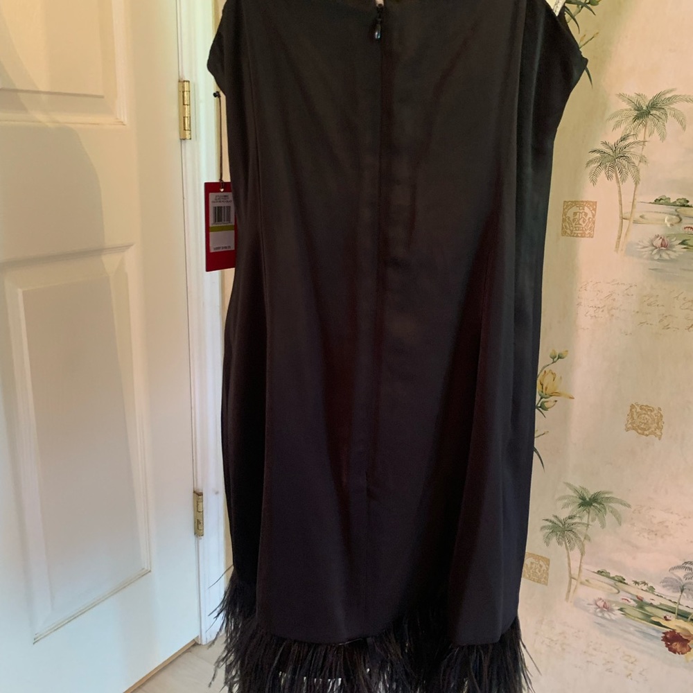 Dress, NWT, black cocktail dress with feather hem - Picture 4 of 5